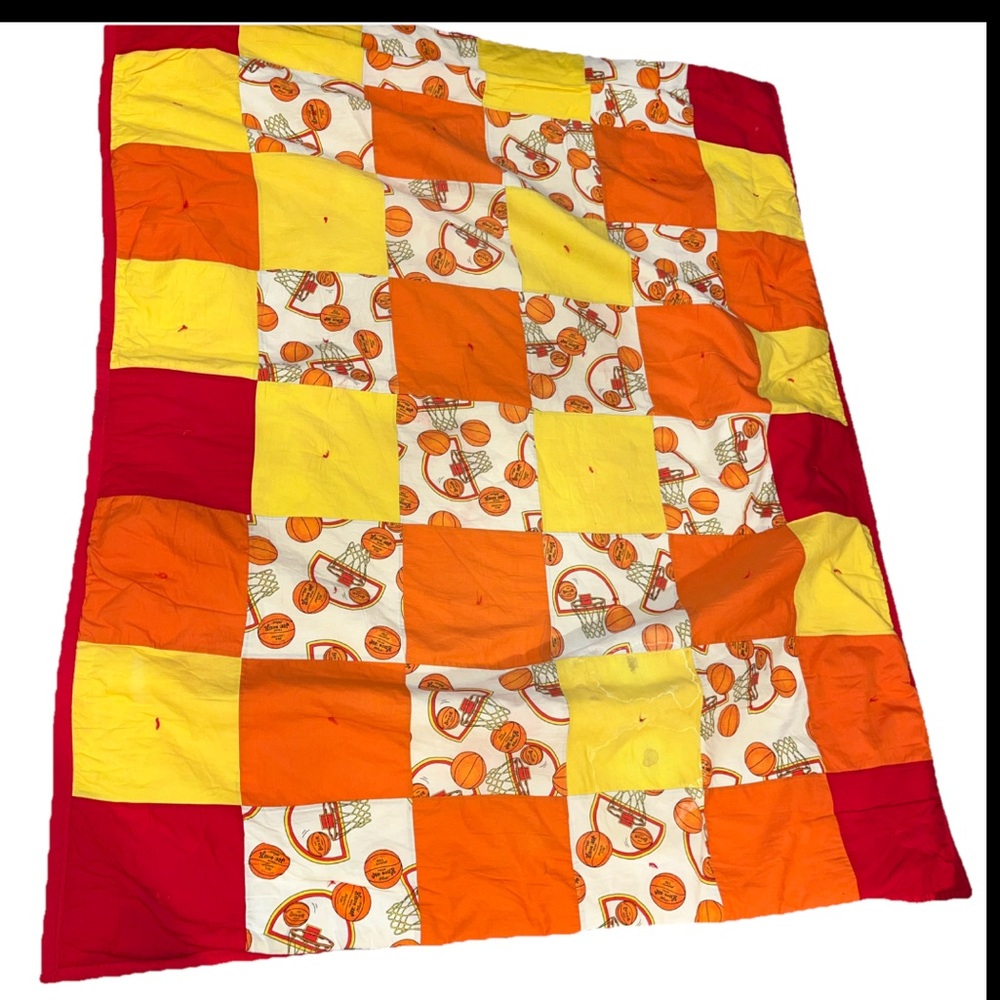 Basketball QUILT BED Comforter Blanket 55x68” Orange Red Joe Boxer cotton,  Kids